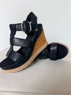 Ugg Abbot Strap Wedge Sandals, black Size 8